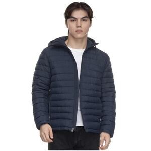 Rokka&Rolla Men's Midweight Puffer Jacket Hooded Coat Size Medium Navy